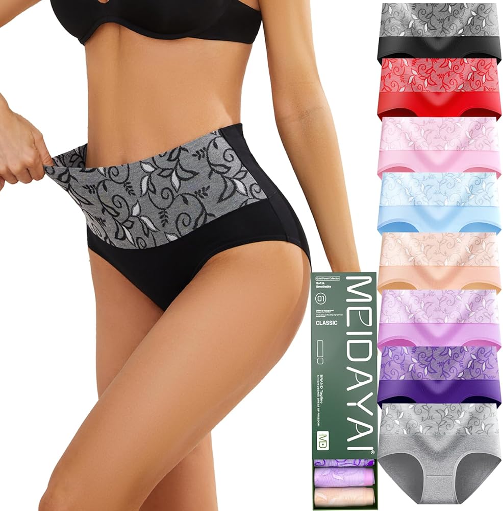 Womens Underwear Cotton Tummy Control High Waisted Underwear Soft Breathable Full Coverage Panties Multipack