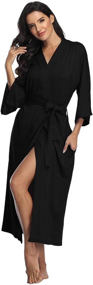 Super Shopping-zone Women's Long Robes Ladies Kimono Bathrobes Full Length Robes Soft Modal Sleepwear Nightgown