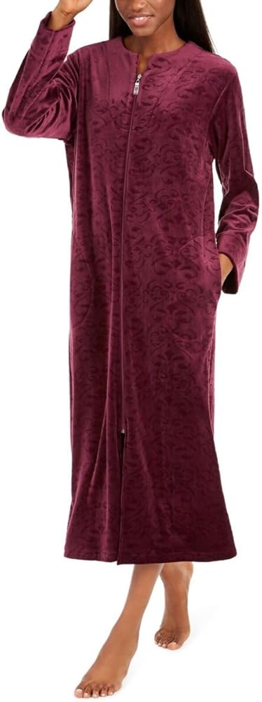 Miss Elaine Women's Fleece Robe, Long Length and Zipper Front with Long Sleeves, Pockets, Sleepwear and Loungewear