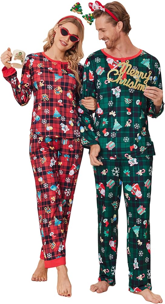 Ekouaer Matching Chritsmas Pajamas Long Sleeve PJ Set Men Holiday Sleepwear Jammies Print Tops and Pants