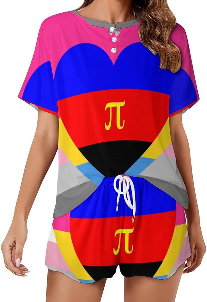 Pansexual Feminine Polyamorous Pride Flags Women's 2 Piece Pajamas Short Sleeve Shorts Sleepwear Set Causal Loungewear Home Suit 2XL