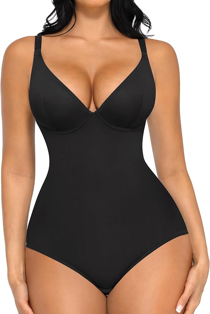 FeelinGirl Shapewear Bodysuits for Women Tummy Control Body Suits Deep V Neck Corset Body Shaper Tops