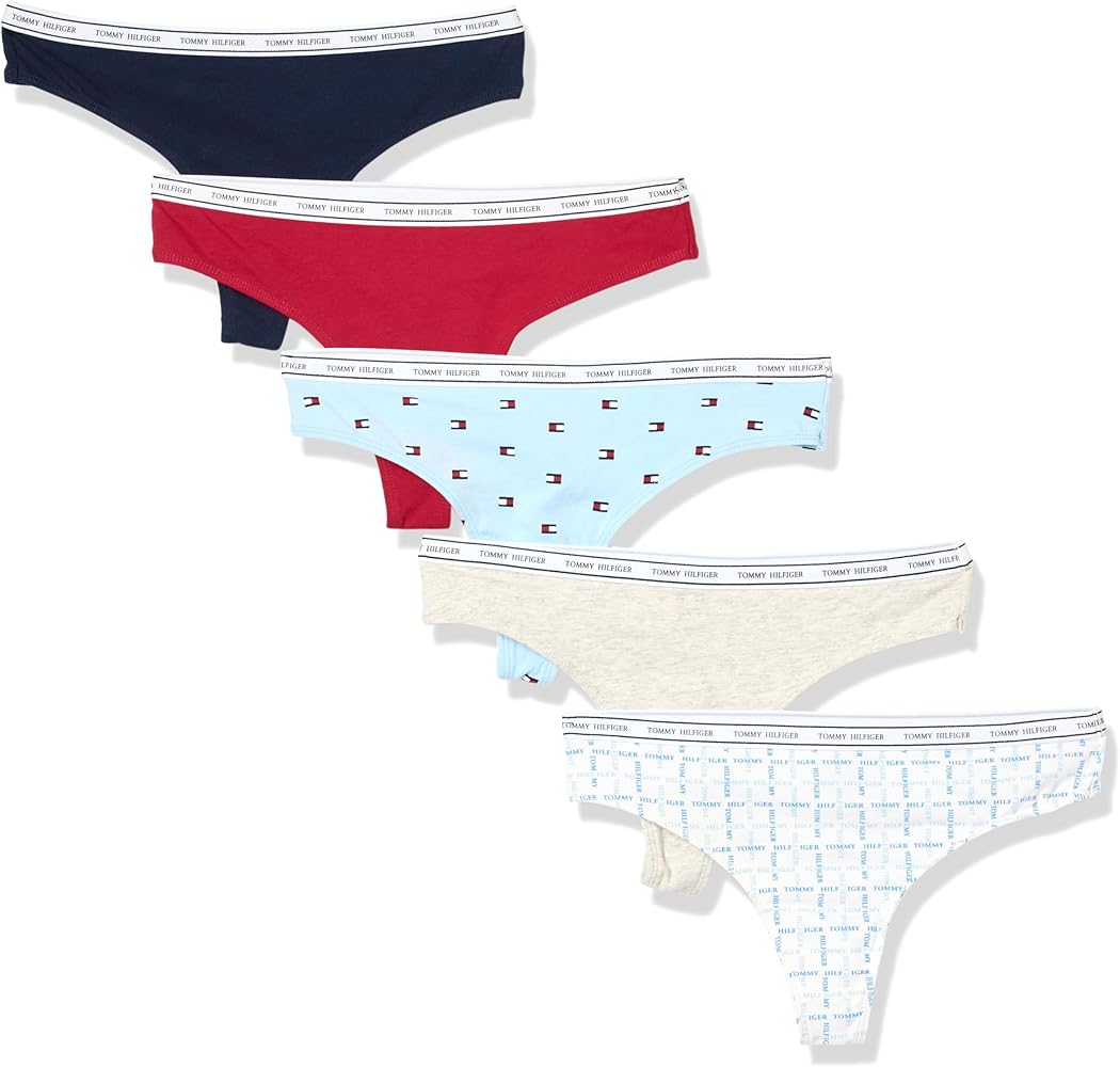 Tommy Hilfiger Women's Classic Cotton Logoband Thong Panties, 5 Pack