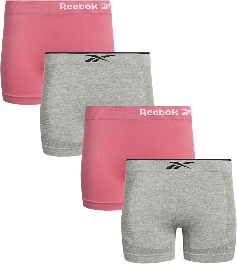 Reebok Women's Boy Shorts Underwear - 4 Pack Performance Mid Length Boyshort Panties - Seamless Underwear for Women (S-XL)