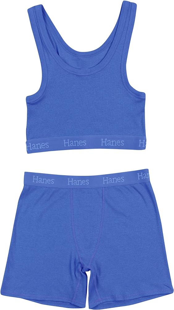 Hanes Women's Originals SuperSoft Crop Top & Boxer Shorts Set, Comfywear Loungewear Set