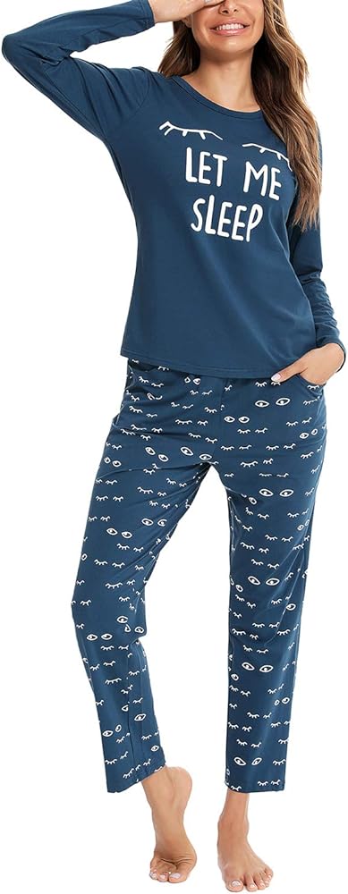 EISHOPEER Couples Matching Pajama Sets Long Sleeve Printed Soft Loungewear Pjs Set for Men and Women