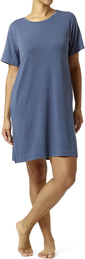 HUE Women's Plus Solid French Terry Short Sleeve Lounge Dress