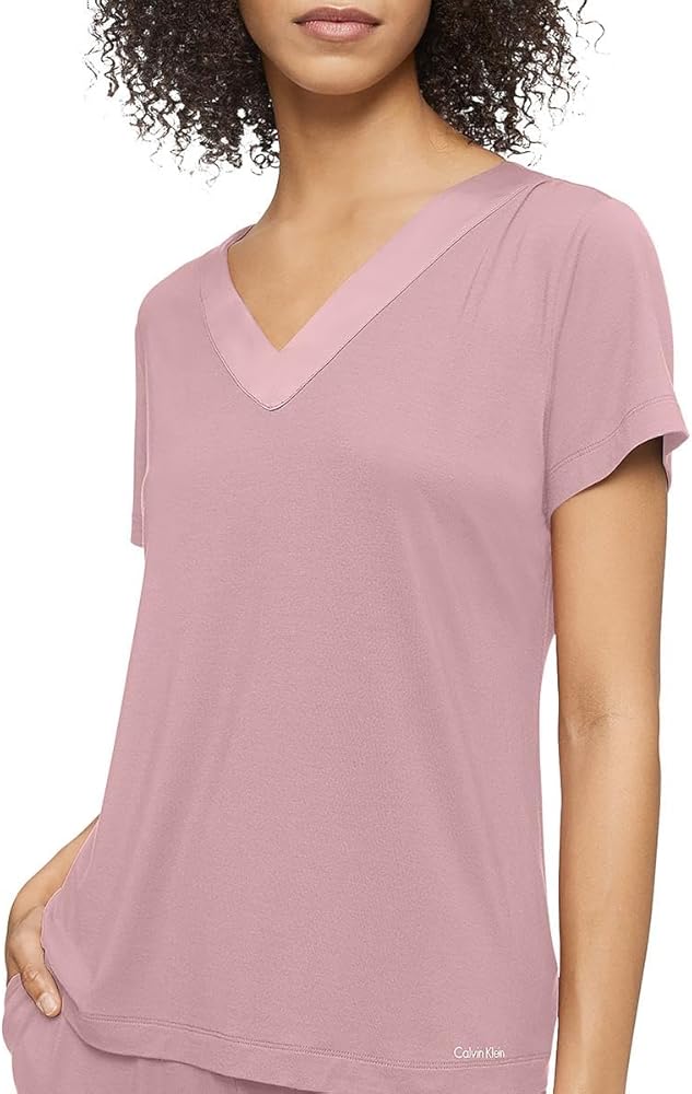 Calvin Klein Womens Satin Trim Sleepwear T-Shirt Pink M