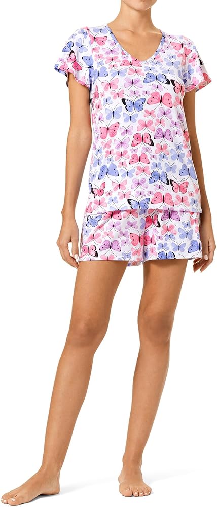 HUE Women's Brushed Knit Short Sleeve Tee and Boxer 2 Piece Pajama Set