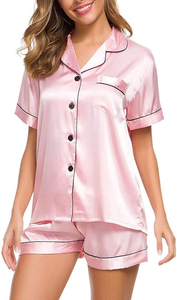 YMADREIG Silk Satin Pajamas Set for Women Two Piece Pj Sets Button-Down Christmas Pajamas Soft Comfy Loungewear Sleepwear