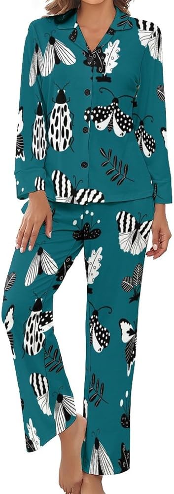 Insect Women's Pajama Sets Long Sleeve Button Sleepwear 2 Pack Nightwear Soft Pjs Loungewear Sets