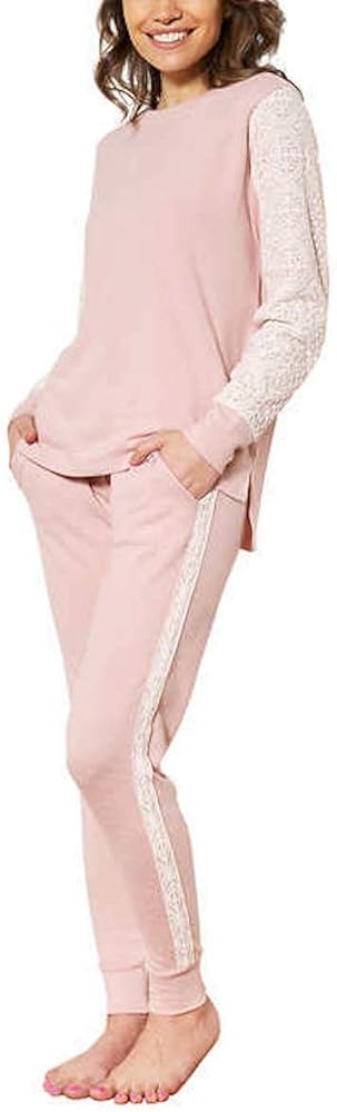 Women's 2 Piece Long Sleeve Lounge Set with Lace, Long Sleeve Top & Jogger Pant