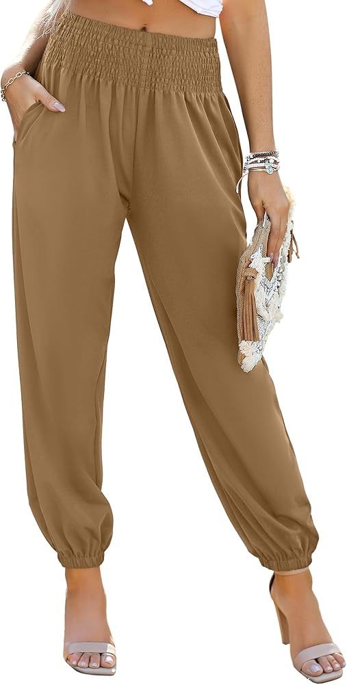 Dokotoo Womens High Waisted Casual Loose Carrot Flowy Yoga Pants Trousers with Pockets