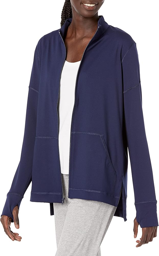 N Natori Women's Jersey Zip-up Jacket, Midnight Navy, M