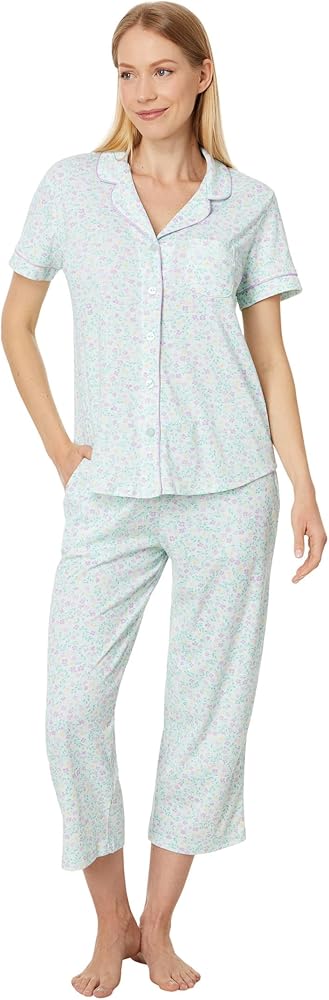 Karen Neuburger Women's Short Sleeve Girlfriend Capri Pj Set with Lace Detail