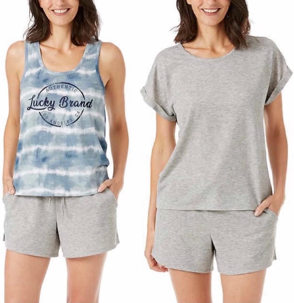 Lucky Brand Women's 3 Piece Pajama Lounge Set, Tee, Tank, & Short (as1, alpha, l, regular, regular, Heather Grey, Large)