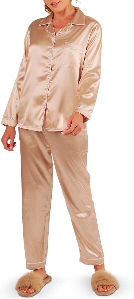 Women’s Pajamas - Silky 2-Piece Pajama Set - Soft & Comfortable Button-Up Top & Bottom Sleepwear - MAYA