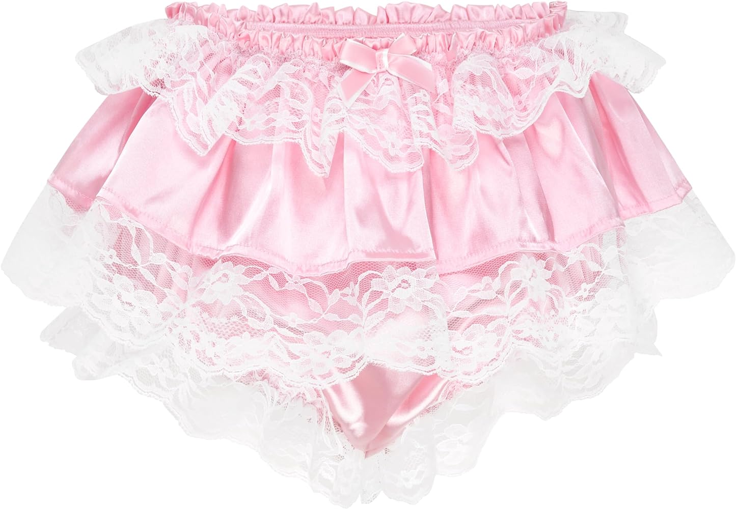 Satini Frilly Lace Sissy Ruffled French Knickers Briefs Lingerie Silky Satin Underwear Panties