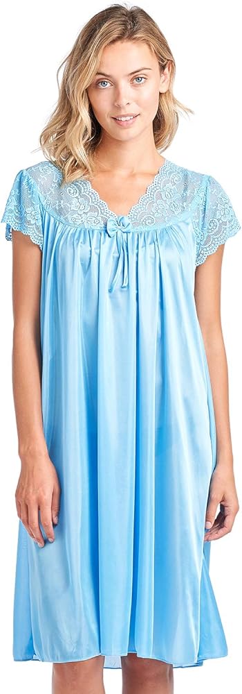 Casual Nights Women's Fancy Lace Neckline Silky Tricot Nightgown