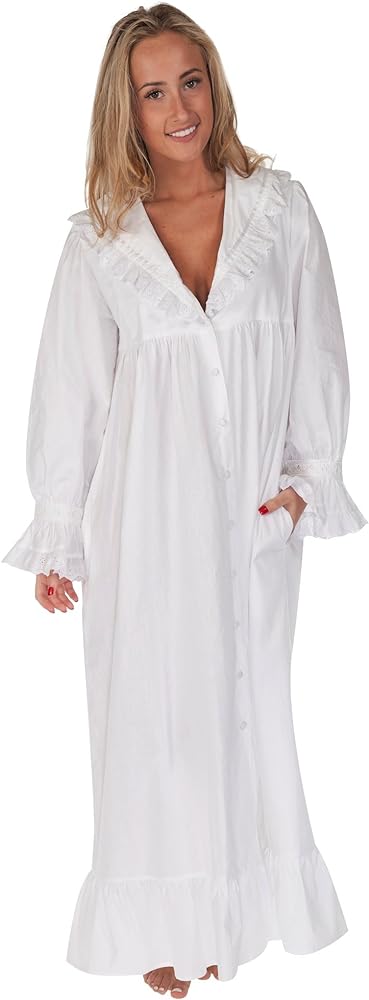 The 1 for U Sleepwear for Women - Button Down Nightgowns for Women, Amelia 100% Cotton Robe