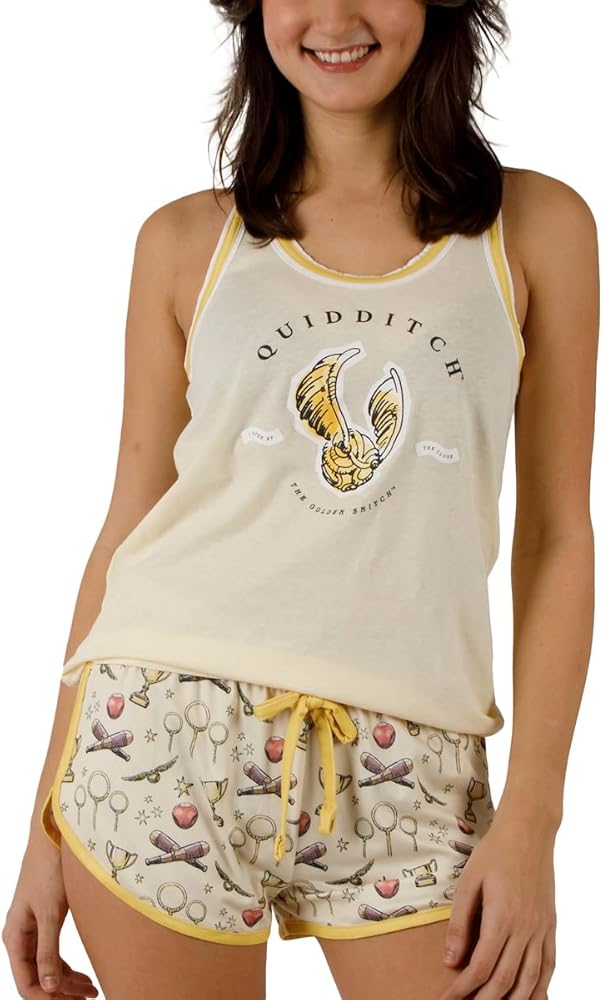 Harry Potter Quidditch The Golden Snitch Women's Racer Back Tank Top & Dolphin Lounge Shorts Sleepwear Set