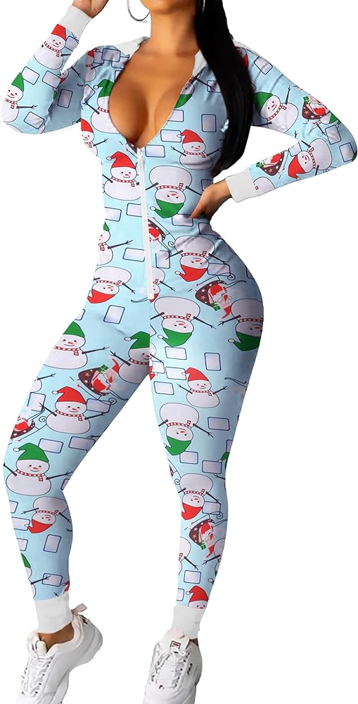 Ekouaer Women Onesie Pajamas Sexy Christmas Pajamas Halloween One Piece Bodycon Outfit Jumpsuit