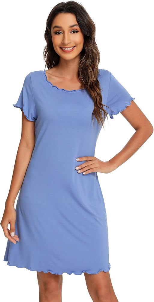 WiWi Short Sleeve Viscose from Bamboo Nightgown for Women Soft Ladies Night Shirts Summer Lightweight S-XXL