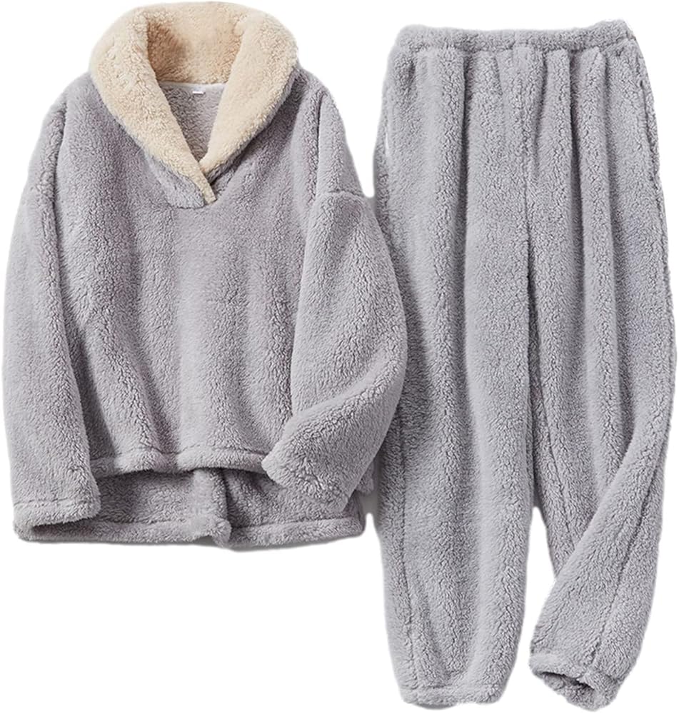 Peaceglad Women' s Fluffy Pajamas Set Fleece Pullover Pants Loose Plush Winter Chrismas Sleepwear