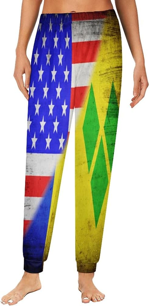 Flags of USA And Saint Vincent And The Grenadines Women Pajama Pants Lounge Pajama Bottoms Soft Sleepwear Trousers Homewear