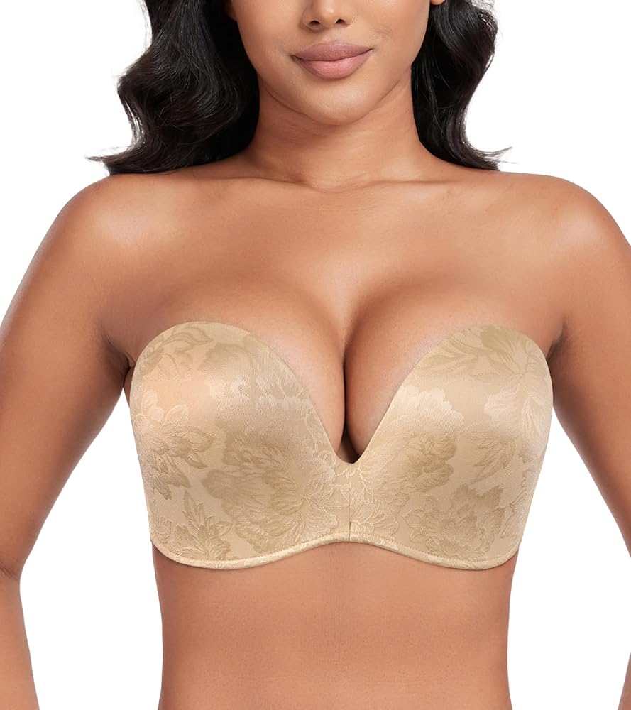 DotVol Women Hand Shape Custom Lift Invisible Wirefree Anti-Slip Strapless Push Up Bra