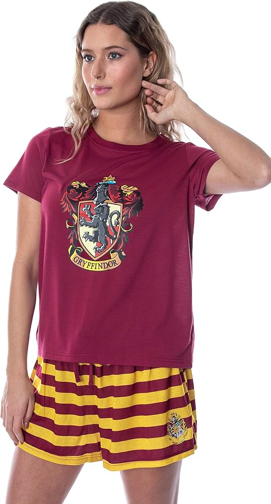 Harry Potter Women's Hogwarts Castle Shirt and Shorts Sleepwear Pajama Set - All 4 Houses Available