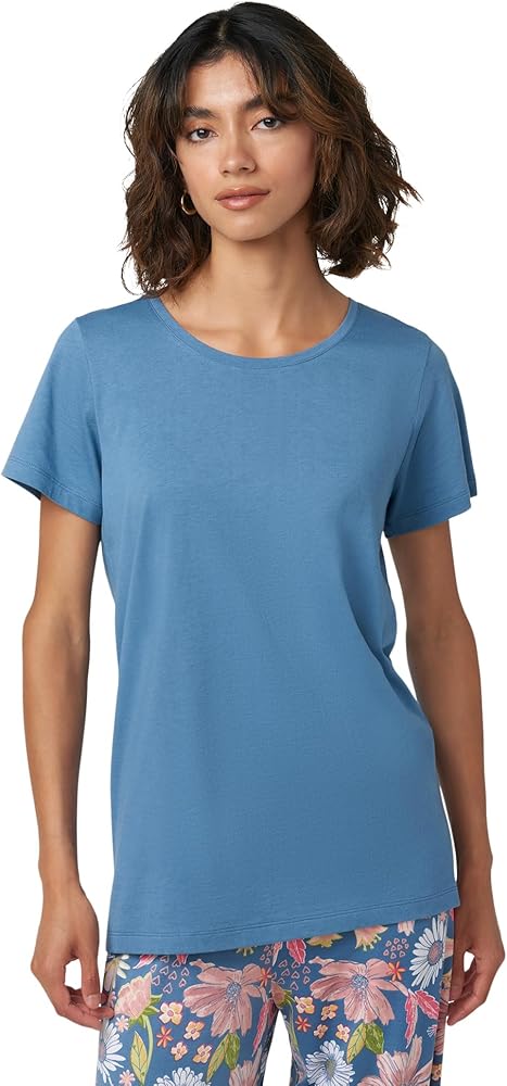 HUE Women's Plus Size Sleep and Lounge Pajama Separates, Late Summer & Fall Collection, Coronet Blue-Scoop Neck Short Sleeve Tee, 2X