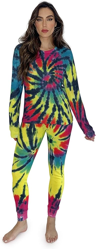 Just Love Women's Tie Dye Two Piece Thermal Pajama Set