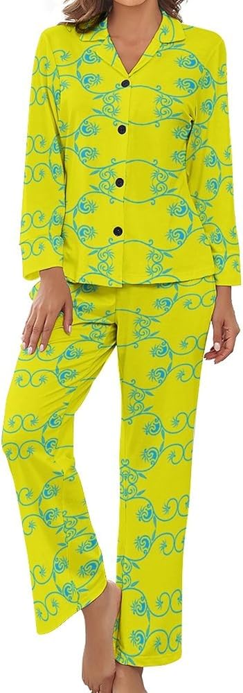 2 Piece Women's Pajama Sets, Long Sleeve Lounge Sleepwear Classical Ladies Pjs Sets with Pockets