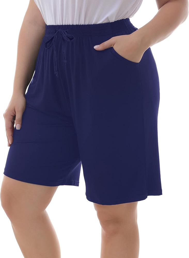 ZERDOCEAN Women's Plus Size Soft Lounge Shorts Pajama Sleep Shorts Drawstring Stretch Sleepwear Short Pj Bottoms with Pockets