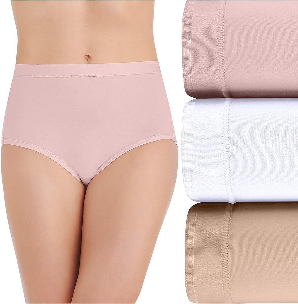 Vanity Fair Women's Comfort Where It Counts No Ride Up Panties, Brief-3 Pack-Quartz/White/Beige, 6