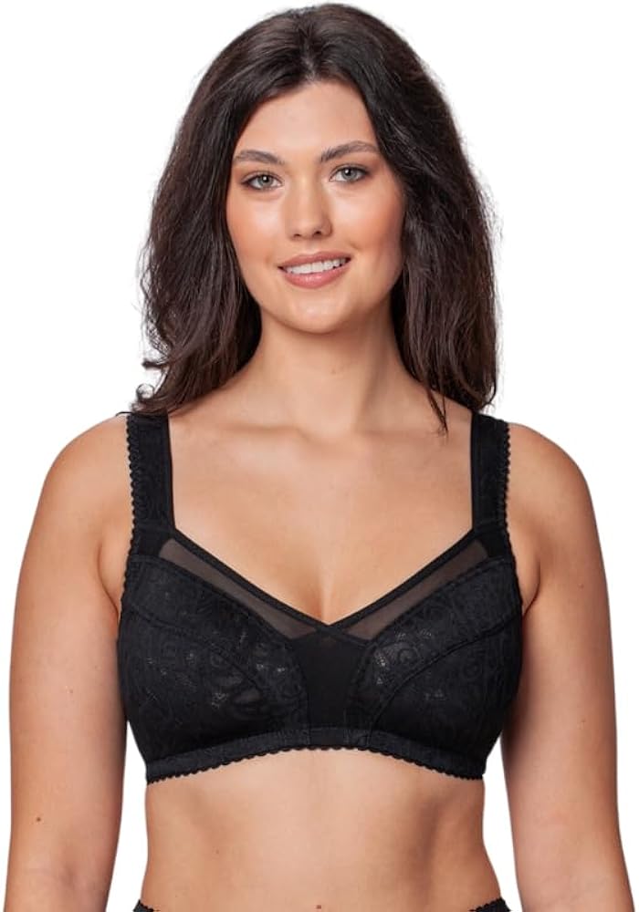 Women's Plus Size Bra Mary, Bra Women No Underwire Large Bust, Black Minimizer Full Coverage Wide Straps