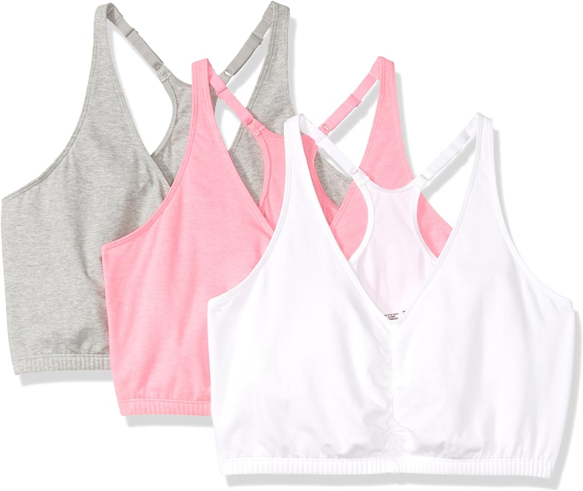 Fruit of the Loom Women's Shirred Front Racerback Sports Bra - 3 Pack 90011 36 Neon Pink/White/Grey