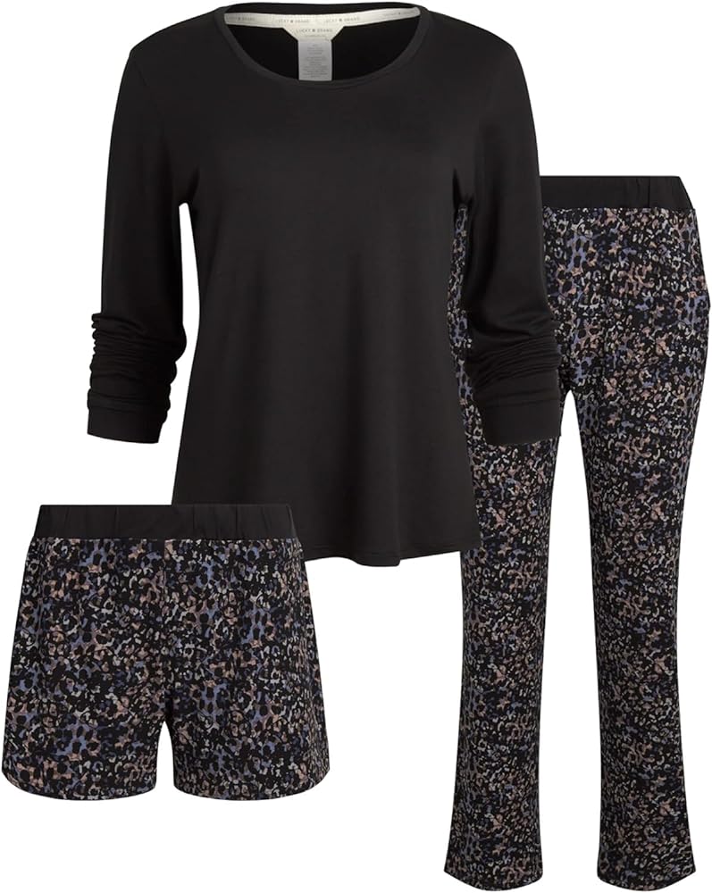 Steve Madden Women's Pajama 3 Piece Set- Long Sleeve Shirt, Pants, Lounge Shorts