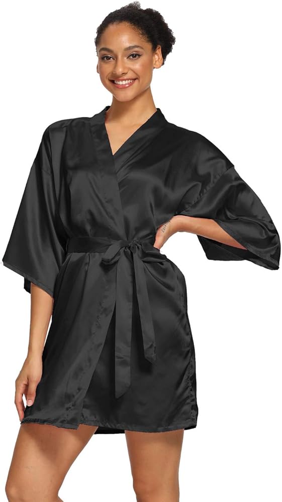 Women's Satin Robes Floral Bridesmaid Robes Short Silk Kimonos Sleepwear