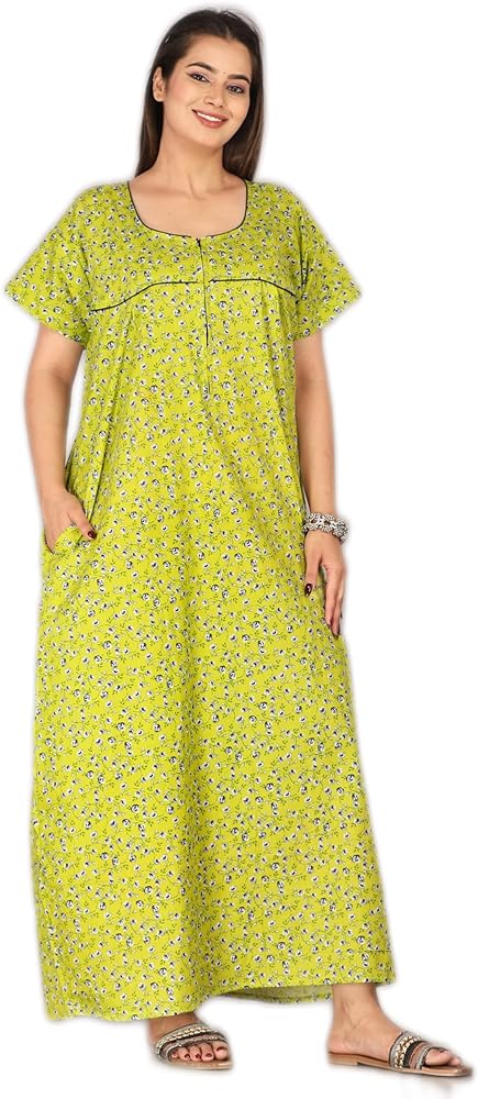 Printed Indian Cotton Long Nightgowns For Women, Indian Style Nighty Nighties Maxi Gown Sleepwear For Womens