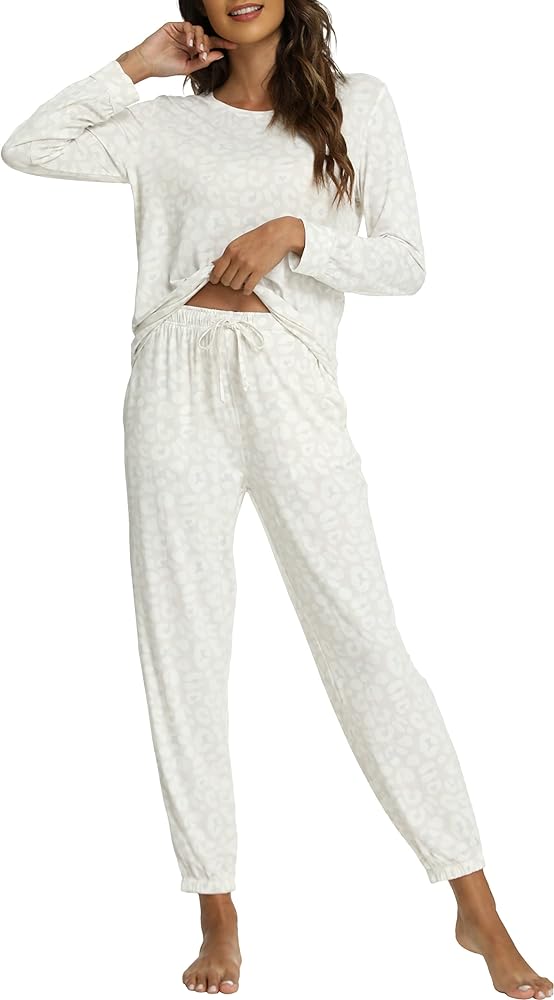 GYS Womens Pajamas Set - Viscose Made from Bamboo, Long Sleeve Sleepwear Tops with Jogger Pants Lounge Pjs Sets