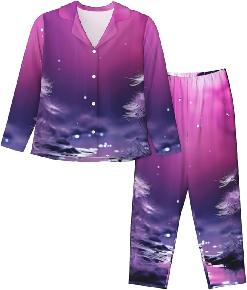 Purple Dandel Womens Pajama Set Long Sleeve Button Sleepwear Soft 2 Piece Loungewear With Pocket