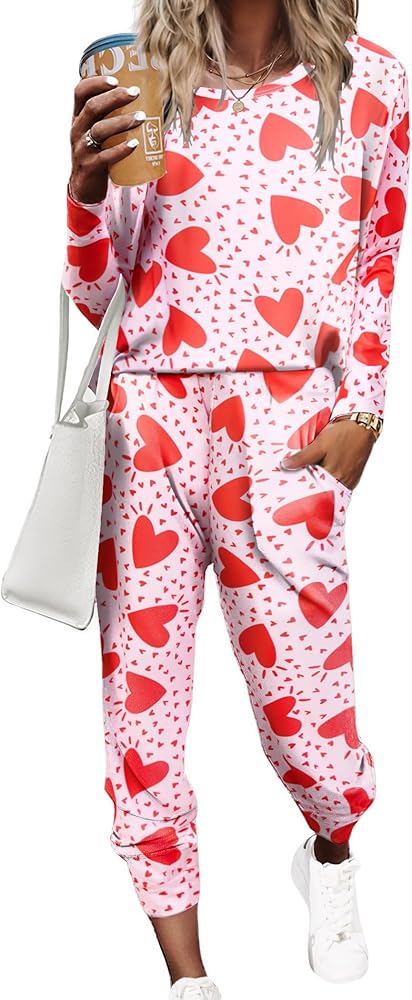 Ekouaer Women's Pajama Sets Casual 2Pcs Sleepwear Long Sleeve Pullover Tops Long Joggers Pants with Pockets