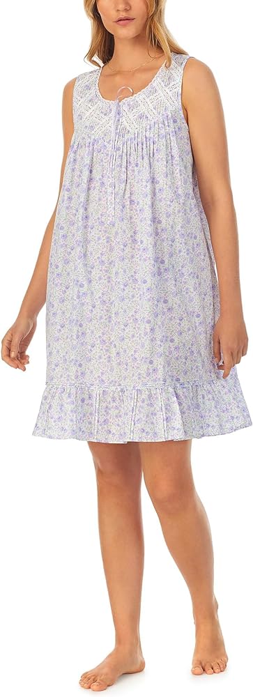 Eileen West Cotton Lawn Sleeveless Chemise for Women - Pure Cotton Construction - Flower-shaped Buttons