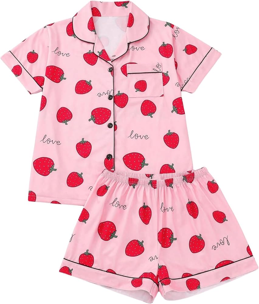 Floerns Women's Notch Collar Print Sleepwear Two Piece Pajama Set