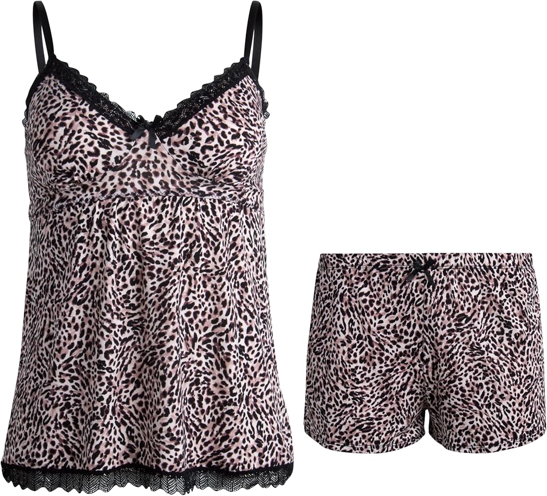 Marilyn Monroe Women's Pajama Set - 2 Piece Micro Sleep Shorts and Lace Trim Cami Tank Top - Womens Loungewear Set (S-XL)