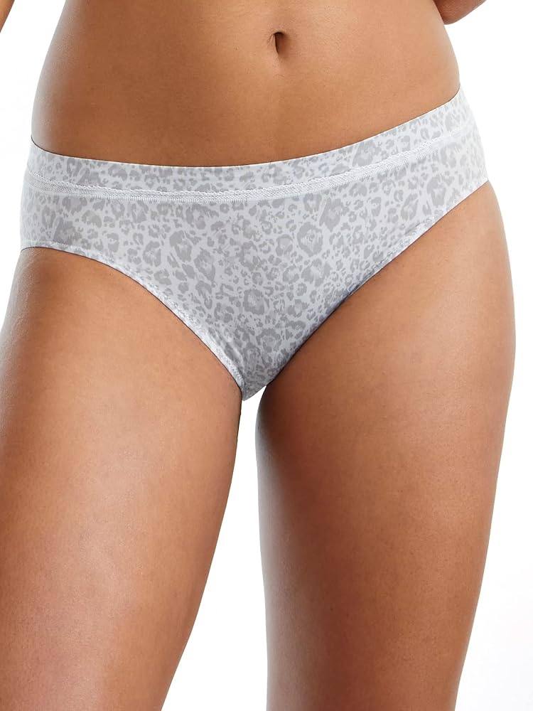 Bali Women's One Smooth U Modern Microfiber High Leg Panty, DFMMHL, Leo Print/SterlingGrey, 6