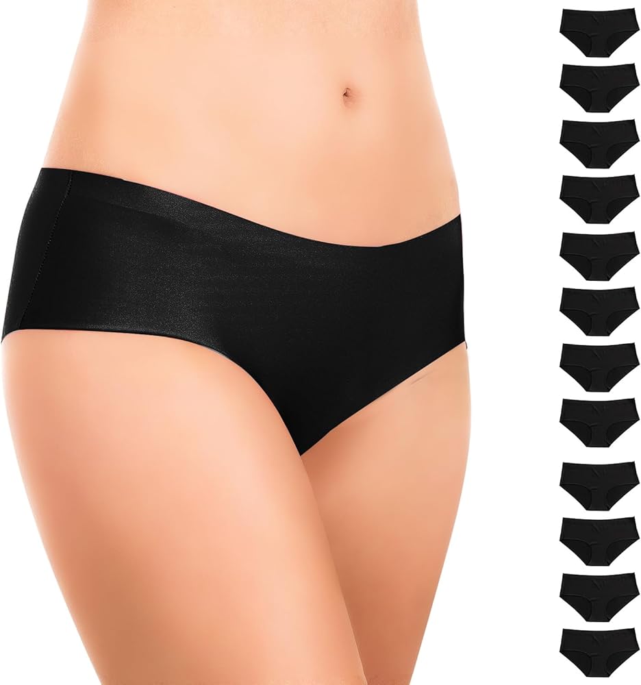 Alyce Ives Intimates Seamless Bikini Underwear for Women, 12 Pack No Show Panties, Laser Cut, Invisible under Yoga Pants