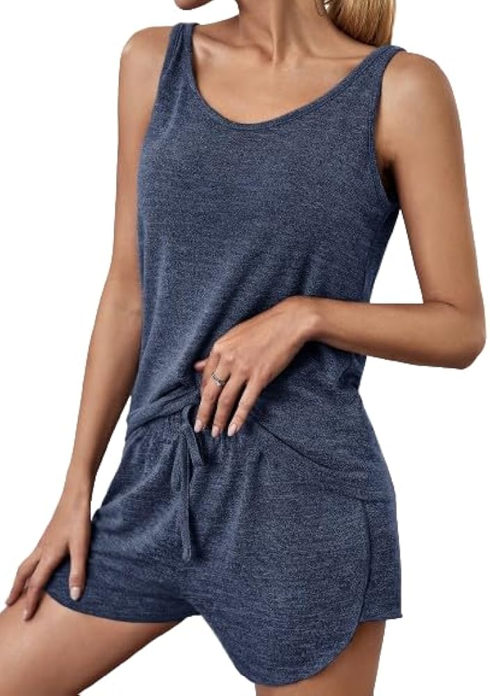 SOLY HUX Women's Sleeveless Tank Top and Knot Front Shorts Pajama Sets Sleepwear Lounge Sets Tracksuits